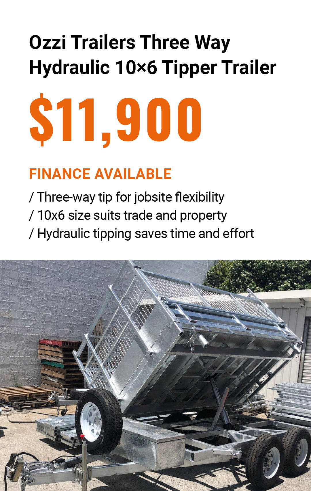 Ozzi Trailers Three Way Hydraulic 10×6 Tipper Trailer