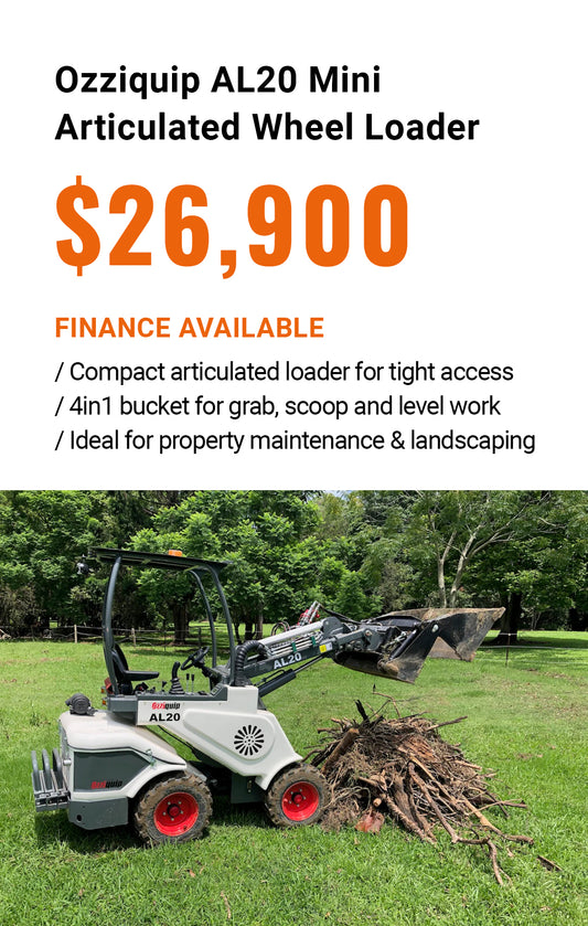 Ozziquip AL20 Mini Articulated Wheel Loader with 4in1 Bucket