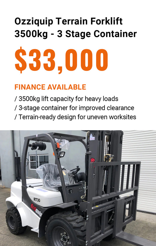 Ozziquip Terrain Forklift 3500kg with 3 Stage Container Mast