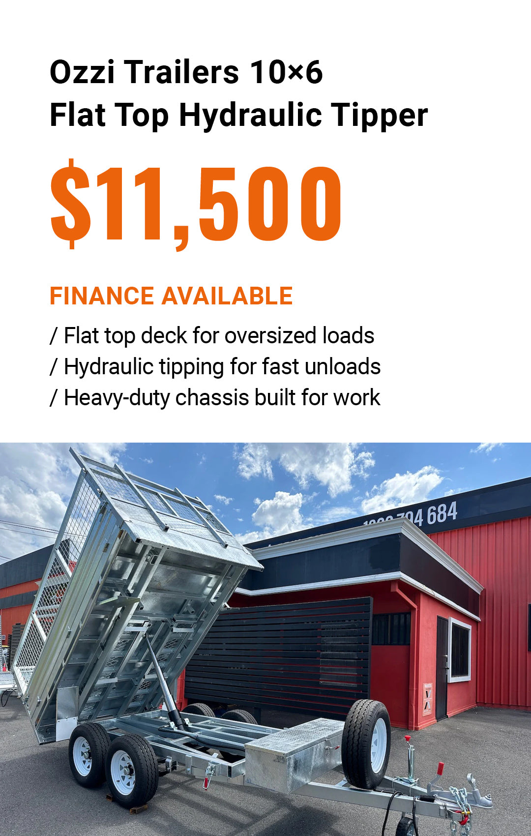 Ozzi Trailers 10×6 Flat Top Hydraulic Tipper