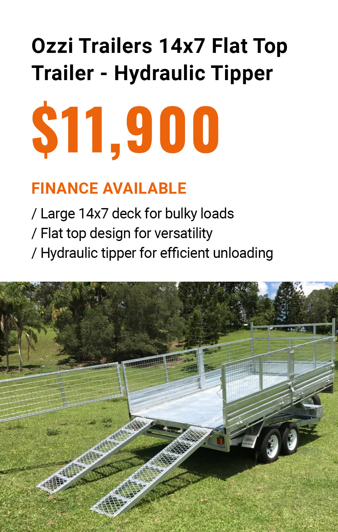 Ozzi Trailers 14x7 Flat Top Trailer - Hydraulic Tipper