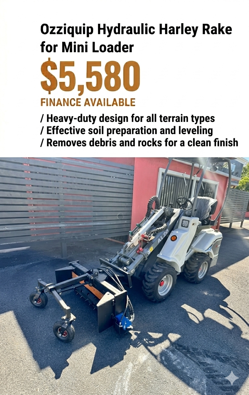 Ozziquip Hydraulic Harley Rake (Soil Conditioner) for Mini Loader