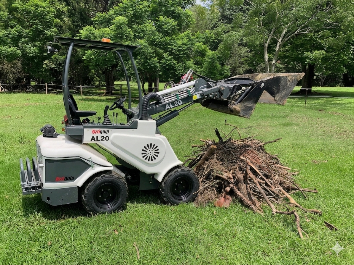 Ozziquip AL20 Mini Articulated Wheel Loader with 4in1 Bucket