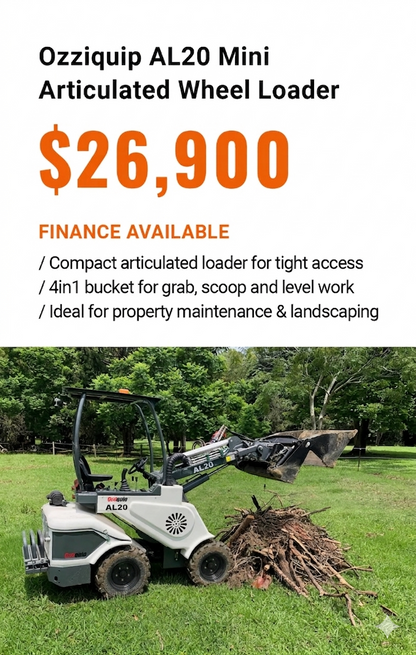 Ozziquip AL20 Mini Articulated Wheel Loader with 4in1 Bucket