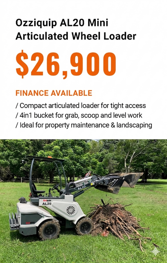 Ozziquip AL20 Mini Articulated Wheel Loader with 4in1 Bucket
