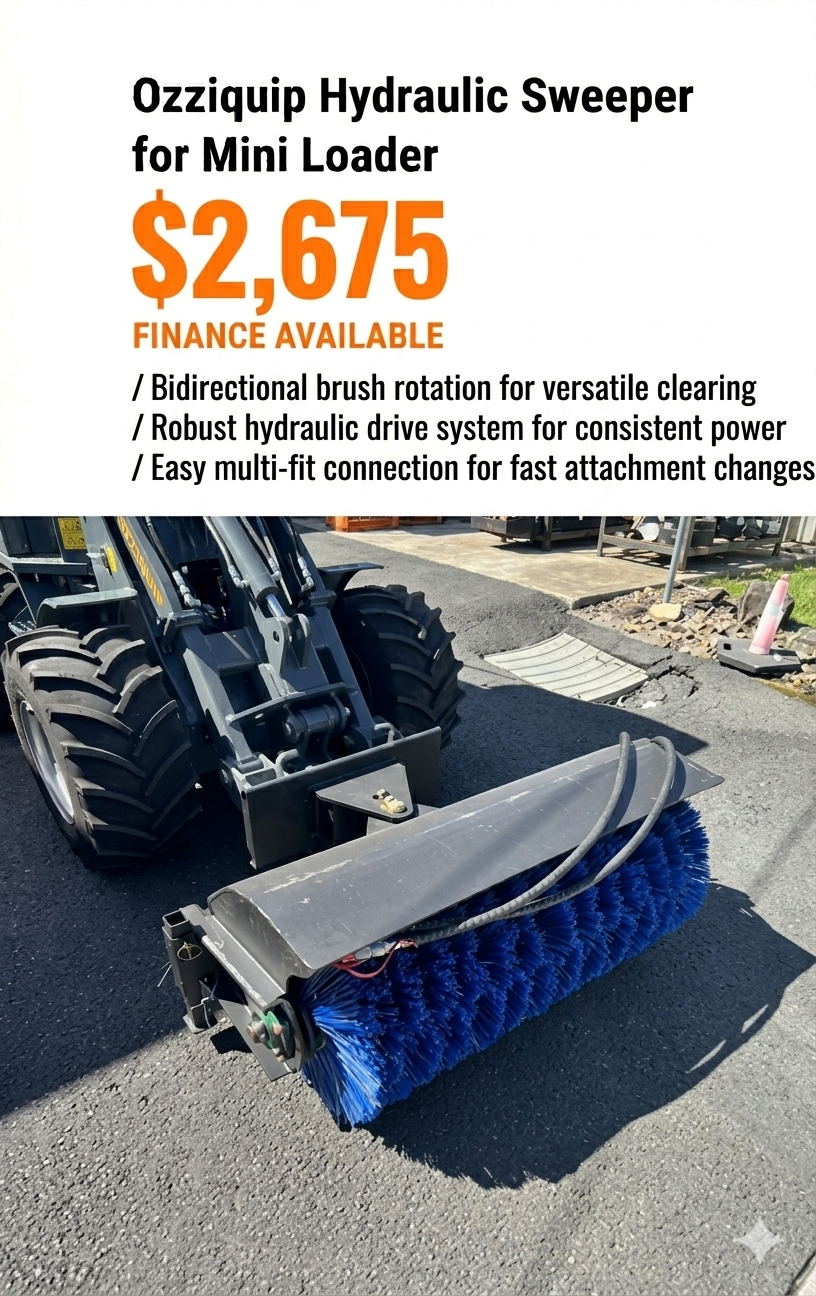 Ozziquip Hydraulic Sweeper (Broom) for Mini Loader